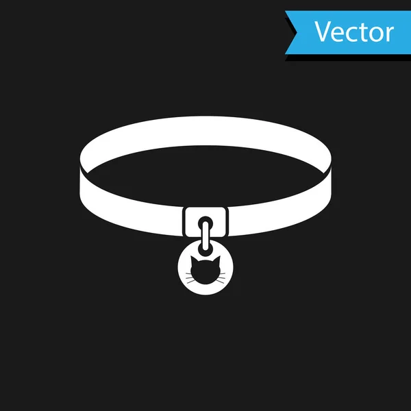 Белый колпачок с иконкой тега на чёрном фоне. Простые поставки для домашних животных. Уход за кошкой и собакой. Кошачьи цепи. Векторная миграция — стоковый вектор
