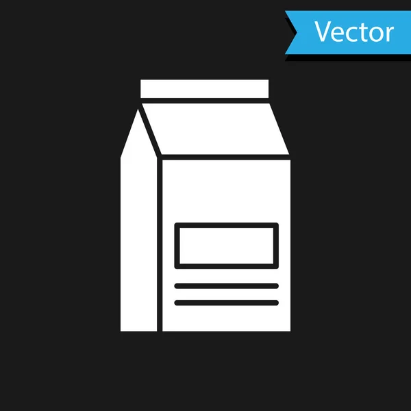 Белый мешок с едой икона изолирована на черном фоне. Корм для животных. Пакет с пищей. Векторная миграция — стоковый вектор