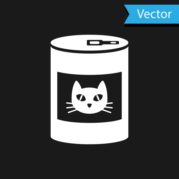 Nourriture en conserve blanche pour icône de chat isolée sur fond noir. Nourriture pour animaux. Nourriture pour chien. Illustration vectorielle — Image vectorielle