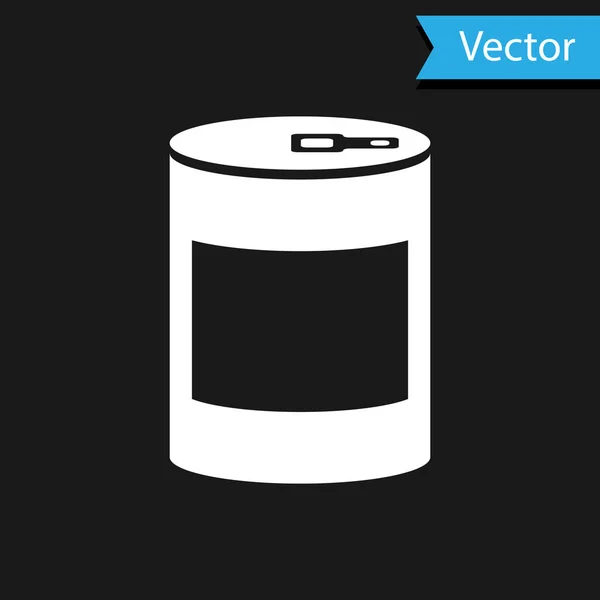 Біла піктограма консервної їжі ізольована на чорному тлі. Їжа для тварин. Корм для домашніх тварин може. Векторна ілюстрація — стоковий вектор