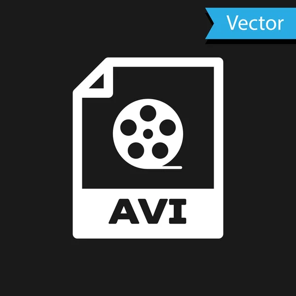 Weiße AVI-Datei Dokument-Symbol. AVI-Symbol auf schwarzem Hintergrund isoliert herunterladen. avi-Dateisymbol. Vektorillustration — Stockvektor
