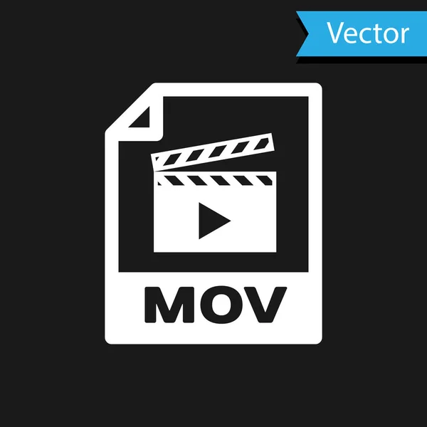Weiß mov Datei Dokument-Symbol. mov button Icon auf schwarzem Hintergrund isoliert herunterladen. mov-Dateisymbol. Audio- und Videosammlung. Vektorillustration — Stockvektor
