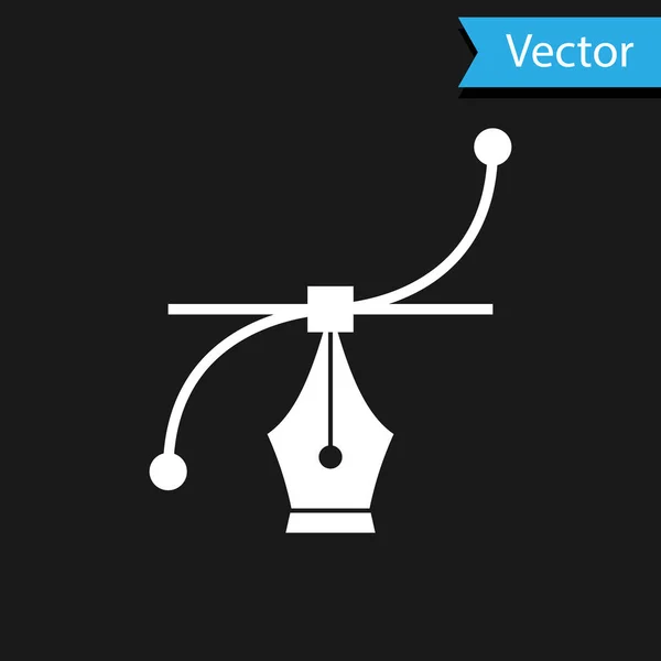 Ícone de curva Bezier branco isolado no fundo preto. Ícone de caneta ferramenta. Ilustração vetorial — Vetor de Stock