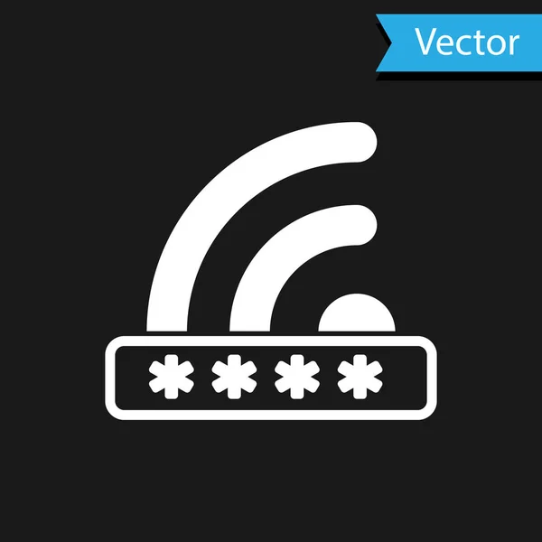黒の背景に隔離された白いWifiロックサインアイコン。パスワードWi-Fiシンボル。ワイヤレスネットワークアイコン。無線地帯だ限られたアクセス。ベクターイラスト — ストックベクタ