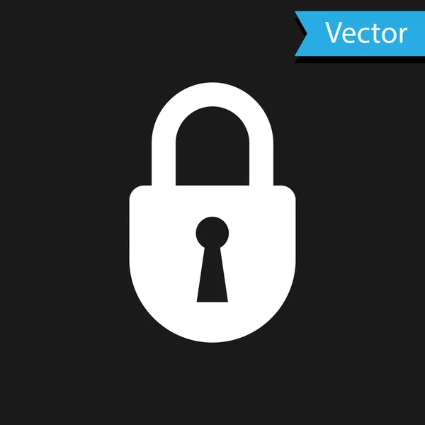 Ikona White Lock izolovaná na černém pozadí. Značka Padlock. Zabezpečení, bezpečnost, ochrana, ochrana soukromí. Vektorová ilustrace — Stockový vektor
