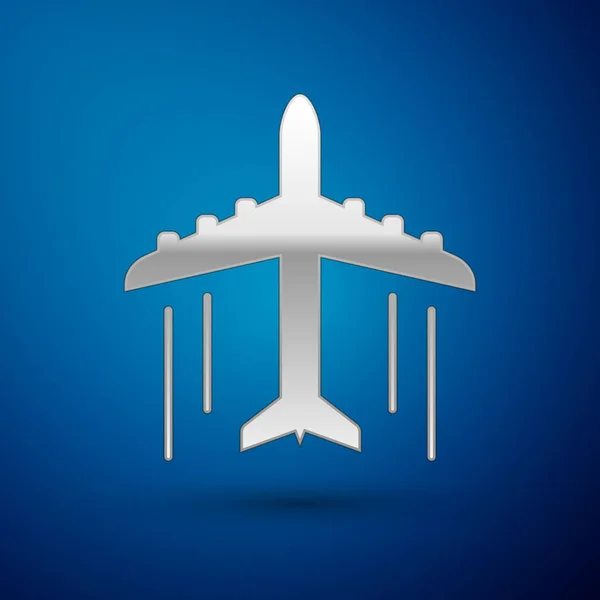 Silver plan ikon isolerad på blå bakgrund. Flygande flygplansikonen. Trafikflygplan skylt. Vektor illustration — Stock vektor