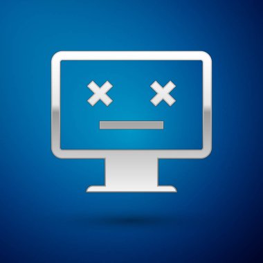 Mavi arka planda yalıtılmış Silver Dead monitör simgesi. Ölü emoji ile pc gibi 404 hata. Pc sisteminde ölümcül hata. Vektör İllüstrasyonu