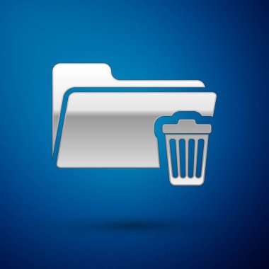 Mavi arka planda yalıtılmış Silver Delete klasör simgesi. Geri dönüşüm kutusu ile klasör. Silme veya hata klasörü. Bilgisayar bilgileri klasörü işaretini kapatın. Vektör İllüstrasyonu