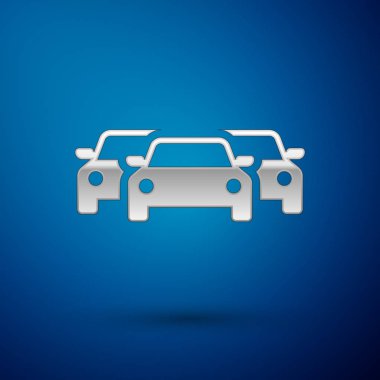 Gümüş Arabalar simgesi mavi arka plan üzerinde izole. Vektör İllüstrasyonu