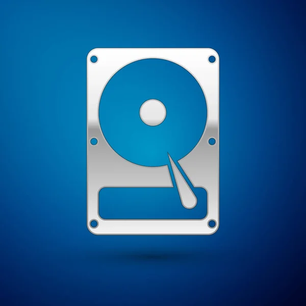 Silver σκληρό δίσκο δίσκο εικονίδιο απομονώνεται σε μπλε φόντο. Απεικόνιση διανυσματικών φορέων — Διανυσματικό Αρχείο