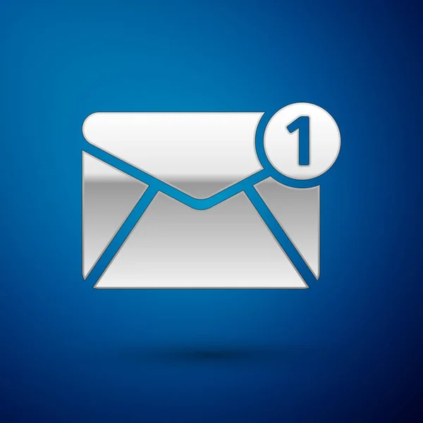 Silbernes Umschlagsymbol isoliert auf blauem Hintergrund. empfangen Nachrichtenkonzept. neu, eingehende E-Mails, SMS. Postzustelldienst. Vektorillustration — Stockvektor