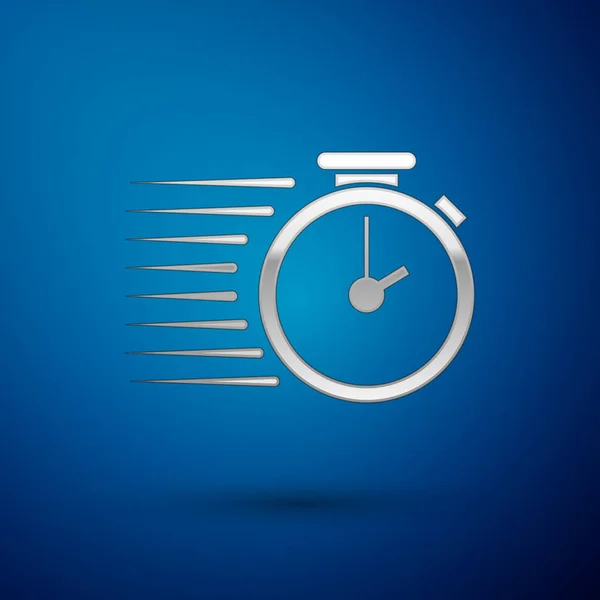 Silver Stopwatch ikon izolált kék háttér. Időidőzítő jel. Vektoros illusztráció — Stock Vector