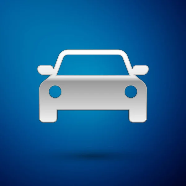 Ασημένιο εικονίδιο αυτοκινήτου απομονώνεται σε μπλε φόντο. Απεικόνιση διανυσματικών φορέων — Διανυσματικό Αρχείο