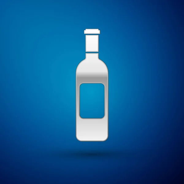 Zilveren fles wijn pictogram geïsoleerd op blauwe achtergrond. Vector illustratie — Stockvector