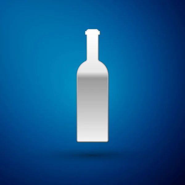 Silberne Flasche Wein Symbol isoliert auf blauem Hintergrund. Vektorillustration — Stockvektor