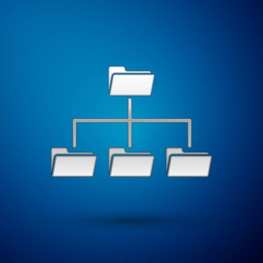 Mavi arka planda yalıtılmış Silver Folder ağaç simgesi. Bilgisayar ağı dosya klasörü organizasyon yapısı akış şeması. Vektör İllüstrasyonu