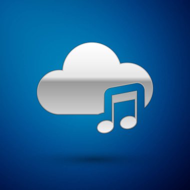 Mavi arka planda yalıtılmış Silver Music akış hizmeti simgesi. Ses bulut bilgi işlem, online medya akışı, online şarkı, ses dalgası. Vektör İllüstrasyonu
