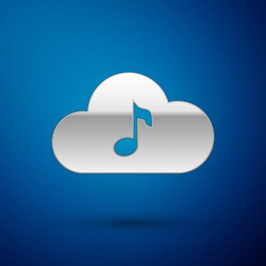 Mavi arka planda yalıtılmış Silver Music akış hizmeti simgesi. Ses bulut bilgi işlem, online medya akışı, online şarkı, ses dalgası. Vektör İllüstrasyonu