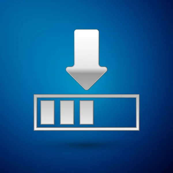 Ícone de carregamento de prata isolado no fundo azul. Download em andamento. Ícone da barra de progresso. Ilustração vetorial — Vetor de Stock