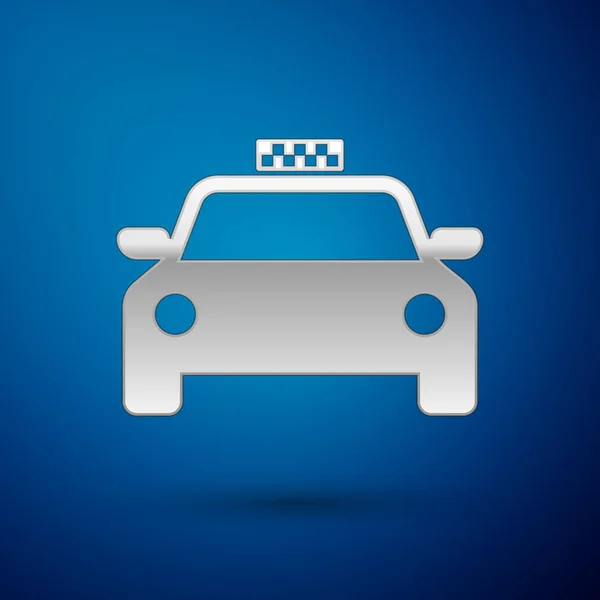 Icono de taxi plateado aislado sobre fondo azul. Ilustración vectorial — Vector de stock