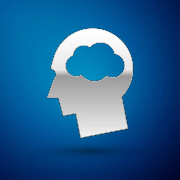 Silueta Silver Head con icono de nube aislado sobre fondo azul. Signo de ensueño. Ilustración vectorial — Vector de stock