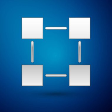 Gümüş Blockchain teknoloji simgesi mavi arka plan üzerinde izole. Cryptocurrency veri işareti. Soyut geometrik blok zincir ağ teknolojisi iş. Vektör İllüstrasyonu