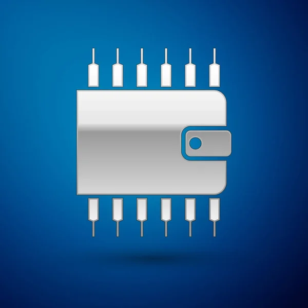 Ícone de carteira Criptomoeda prata isolado no fundo azul. Carteira e sinal de bitcoin. Conceito de mineração. Dinheiro, pagamento, dinheiro, ícone de pagamento. Ilustração vetorial — Vetor de Stock