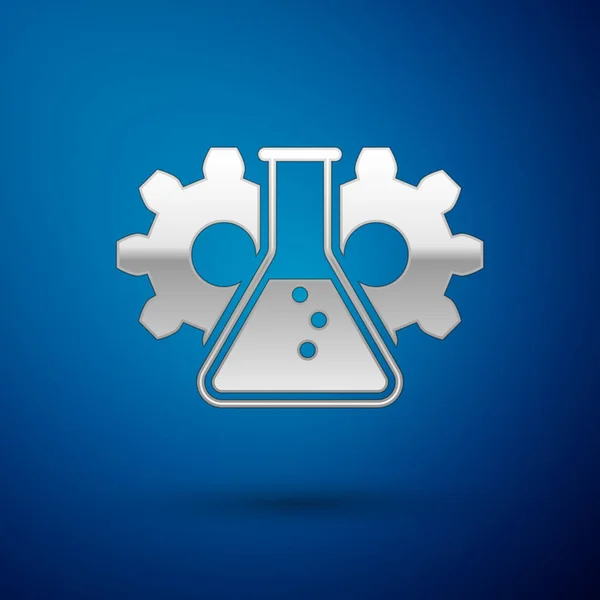 Silbernes Bioengineering-Symbol isoliert auf blauem Hintergrund. Element der Genetik und Bioengineering-Ikone. Biologie, Molekül, chemisches Symbol. Vektorillustration — Stockvektor