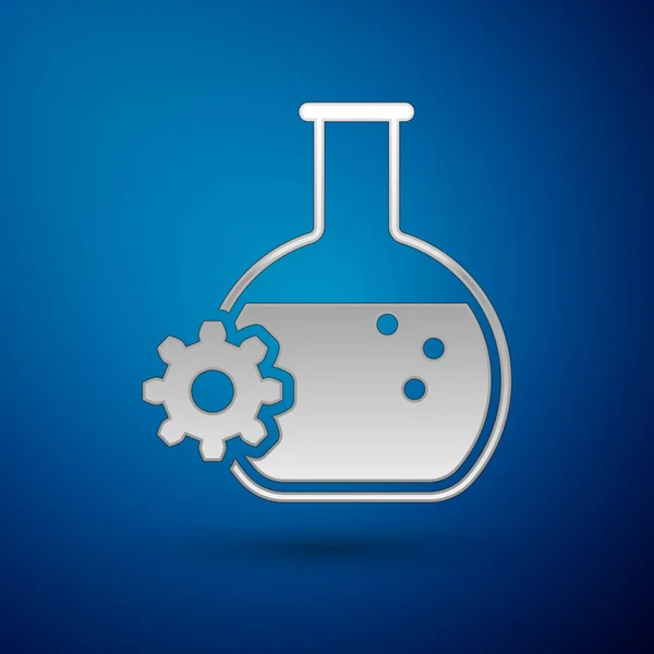 Silbernes Bioengineering-Symbol isoliert auf blauem Hintergrund. Element der Genetik und Bioengineering-Ikone. Biologie, Molekül, chemisches Symbol. Vektorillustration — Stockvektor