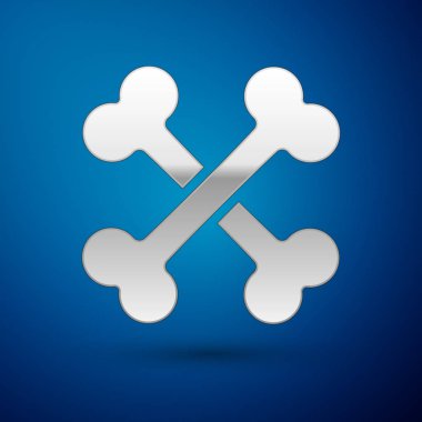 Gümüş Çapraz kemikler simgesi mavi arka plan üzerinde izole. Evcil hayvan gıda sembolü. Vektör İllüstrasyonu