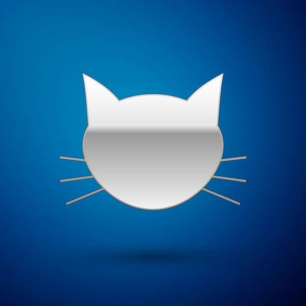 Stříbrná Cat ikona izolovaná na modrém pozadí. Vektorová ilustrace — Stockový vektor