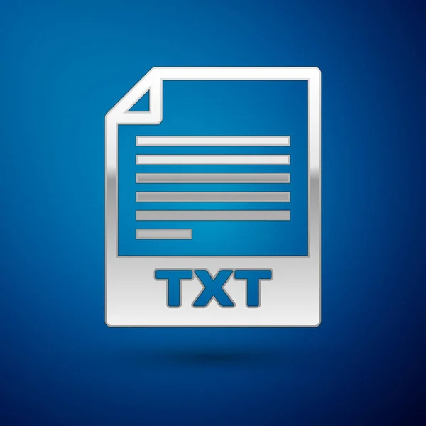 Icono de documento de archivo TXT de plata. Descargar icono del botón txt aislado sobre fondo azul. Texto símbolo de extensión de archivo. Ilustración vectorial — Vector de stock