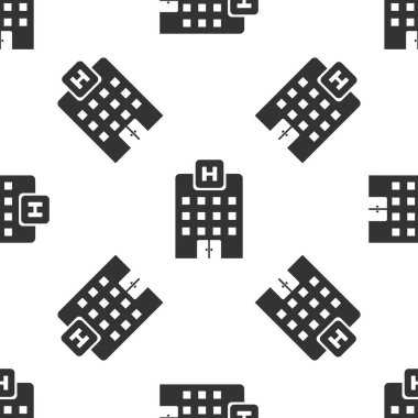 Beyaz arka planda çapraz simge izole Dikişsiz desen ile gri tıbbi hastane binası. Tıp Merkezi. Sağlık. Vektör Illustration