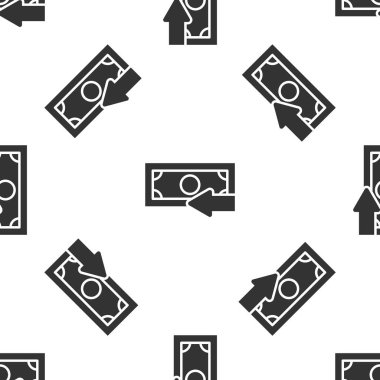 Gri nakit geri simgesi beyaz arka planda izole Dikişsiz desen. Finansal hizmetler, para iadesi, yatırım getirisi, tasarruf hesabı, Döviz bozdurma. Vektör Illustration