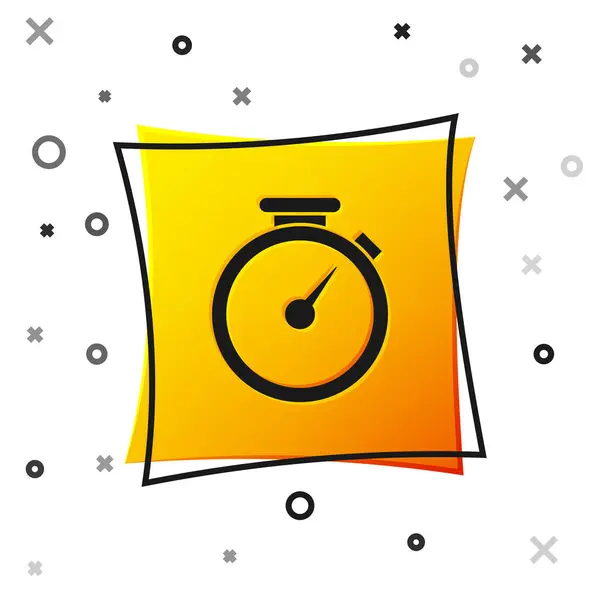 Ikona černého Stopkukátka je izolovaná na bílém pozadí. Symbol časového časovače Žluté čtvercové tlačítko. Vektorová ilustrace — Stockový vektor