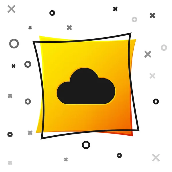 Чорна хмара ікона ізольована на білому фоні. Жовта квадратна кнопка. Векторна ілюстрація — стоковий вектор