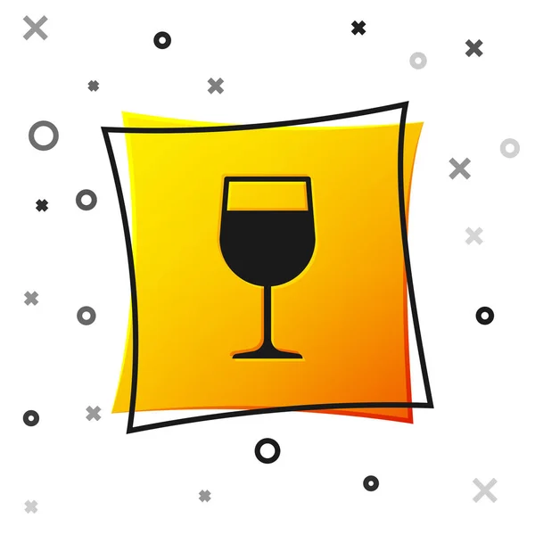 Γυαλί μαύρο κρασί εικονίδιο απομονώνεται σε λευκό φόντο. Εικονίδιο αμπελουργης. Σύμβολο του Κύπελλο. Πινακίδα υαλουργίας. Κίτρινο κουμπί τετράγωνο. Απεικόνιση διανυσματικών φορέων — Διανυσματικό Αρχείο