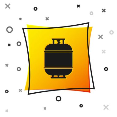 Siyah Propan gaz tankı simgesi beyaz arka plan üzerinde izole. Yanıcı gaz tankı simgesi. Sarı kare düğmesi. Vektör İllüstrasyonu