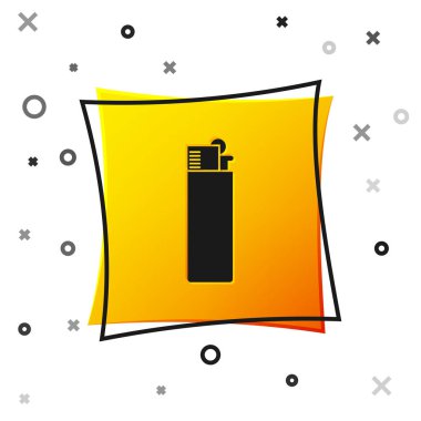 Beyaz arka planda yalıtılmış siyah çakmak simgesi. Sarı kare düğmesi. Vektör İllüstrasyonu