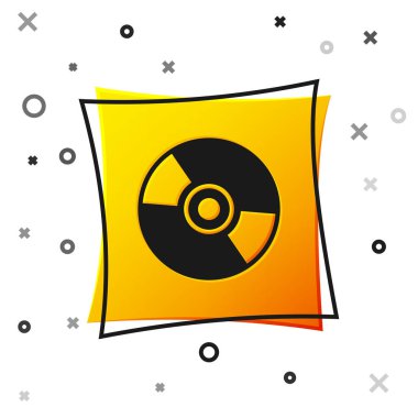 Siyah Cd veya Dvd disk simgesi beyaz arka planda yalıtılmış. Kompakt disk işareti. Sarı kare düğmesi. Vektör İllüstrasyonu
