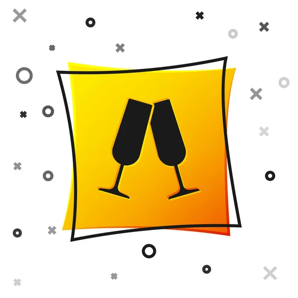 Fekete pohár pezsgő ikon izolált fehér háttér. Sárga négyzetgomb. Vektoros illusztráció — Stock Vector