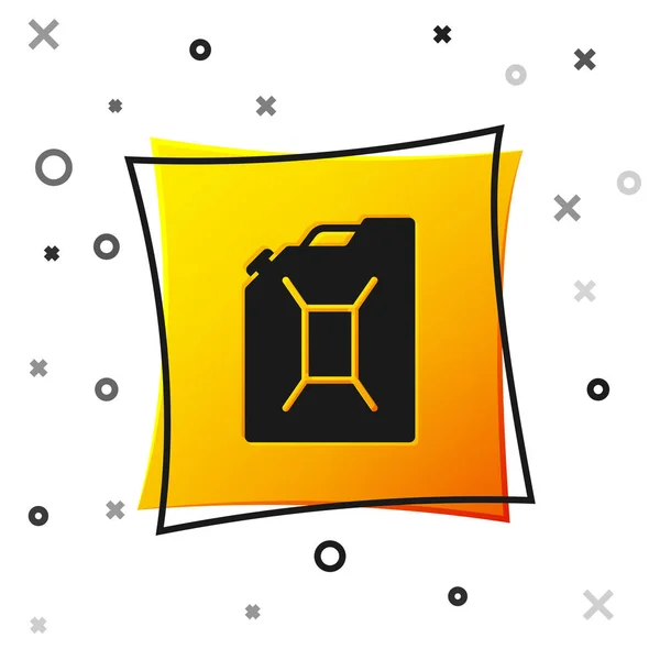 Black Canister for gasoline icon isolated on white background. Diesel gas icon. Yellow square button. Vector Illustration — Stock Vector