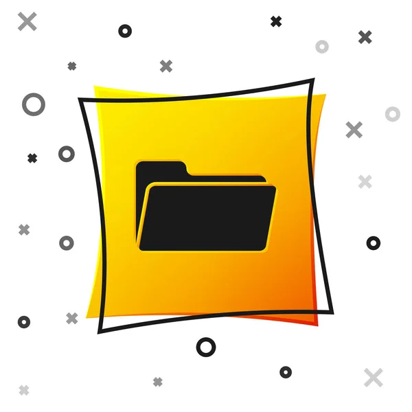 Black Folder icon isolated on white background. Yellow square button. Vector Illustration — Stock Vector