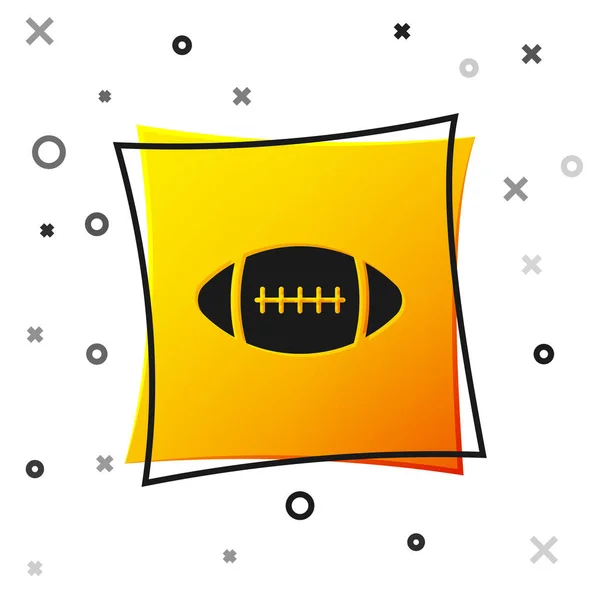Black American Football ball icon isolated on white background. Yellow square button. Vector Illustration — Stock Vector