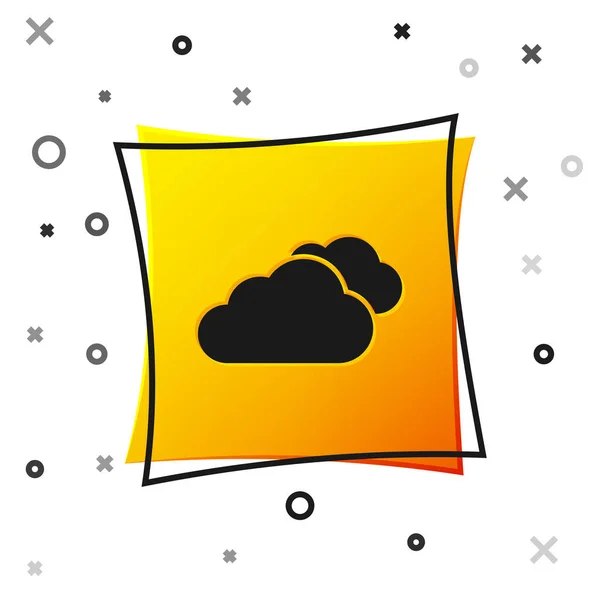Чорна хмара ікона ізольована на білому фоні. Жовта квадратна кнопка. Векторна ілюстрація — стоковий вектор