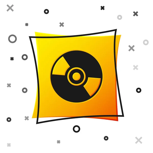 Ikona disku černého CD nebo DVD je izolovaná na bílém pozadí. Symbol kompaktního disku. Žluté čtvercové tlačítko. Vektorová ilustrace — Stockový vektor