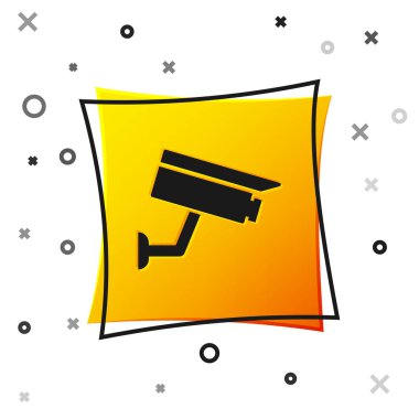 Siyah Güvenlik kamera simgesi beyaz arka planda yalıtılmış. Sarı kare düğmesi. Vektör İllüstrasyonu