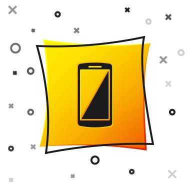 Siyah Smartphone, beyaz arka planda izole cep telefonu simgesi. Sarı kare düğmesi. Vektör İllüstrasyonu