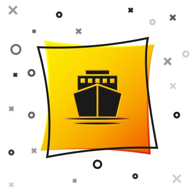 Siyah Gemi simgesi beyaz arka planda yalıtılmış. Sarı kare düğmesi. Vektör İllüstrasyonu