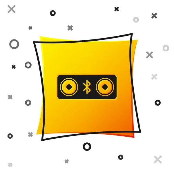 Icona altoparlanti Bluetooth nero isolato su sfondo bianco. Altoparlante stereo Bluetooth. Pulsante quadrato giallo. Illustrazione vettoriale — Vettoriale Stock